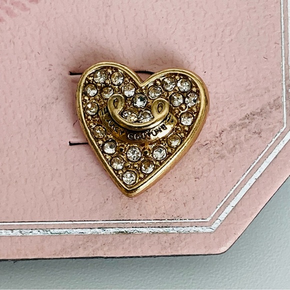 Juicy Couture Rose Gold Tone Heart Stud Earrings Rhinestones Pave & Logo NWT - Picture 2 of 4
